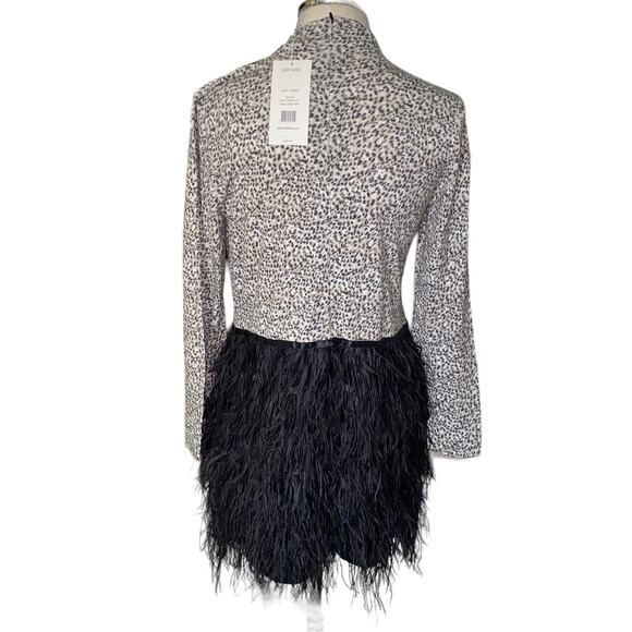 Tyler Boe Cheetah Feather tiered mock neck black Dress bell sleeved medium NWTs - Picture 5 of 11